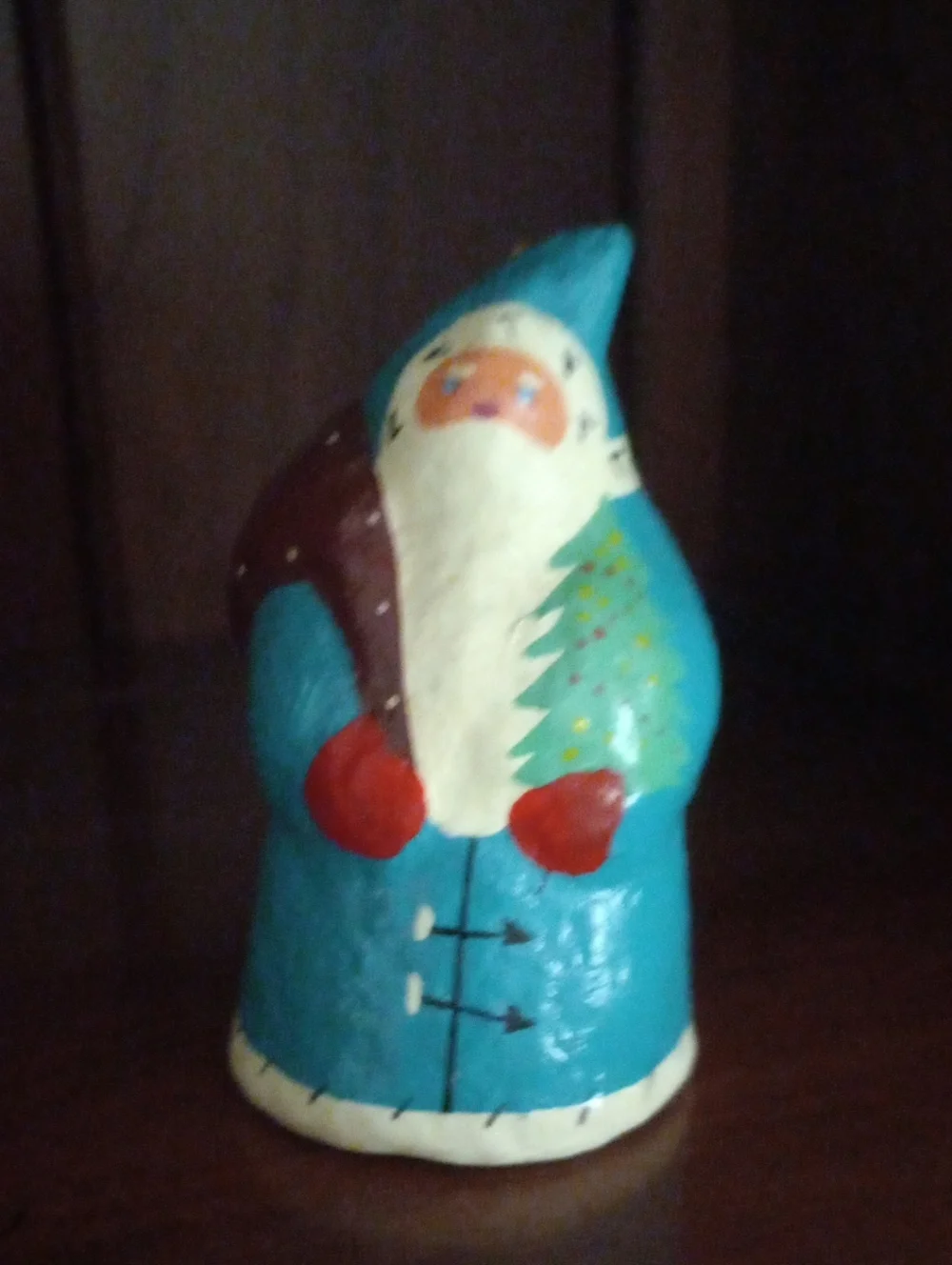 Vintage Hand-Painted Folk Art Blue Santa Figurine – Whimsical Christmas Holiday